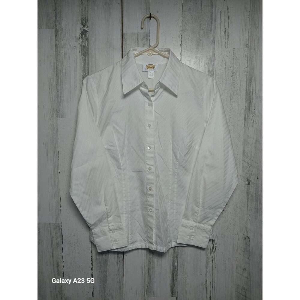 Talbots White Stripe Mixed Button Top Size 4 100% Cotton